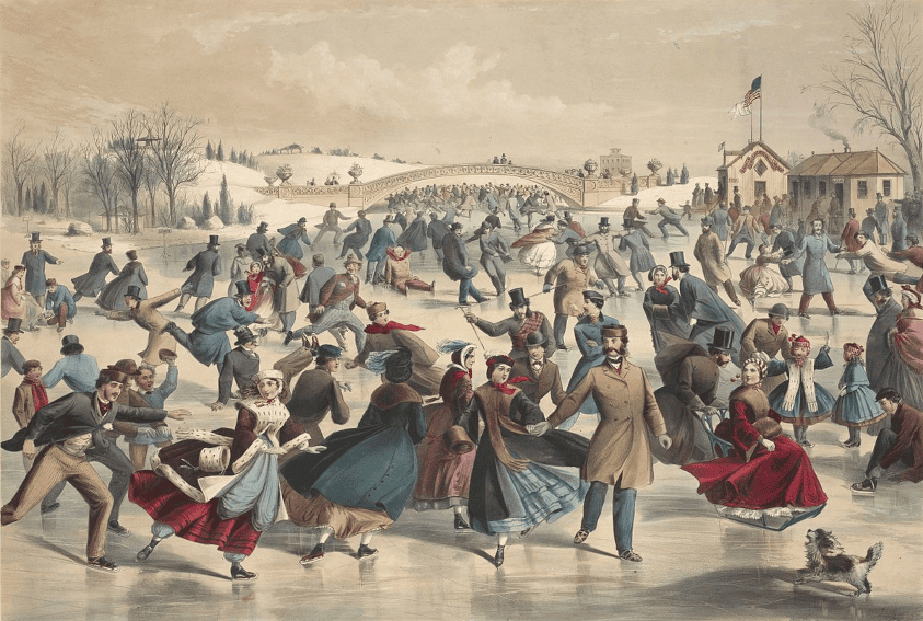 art depicting people ice skating